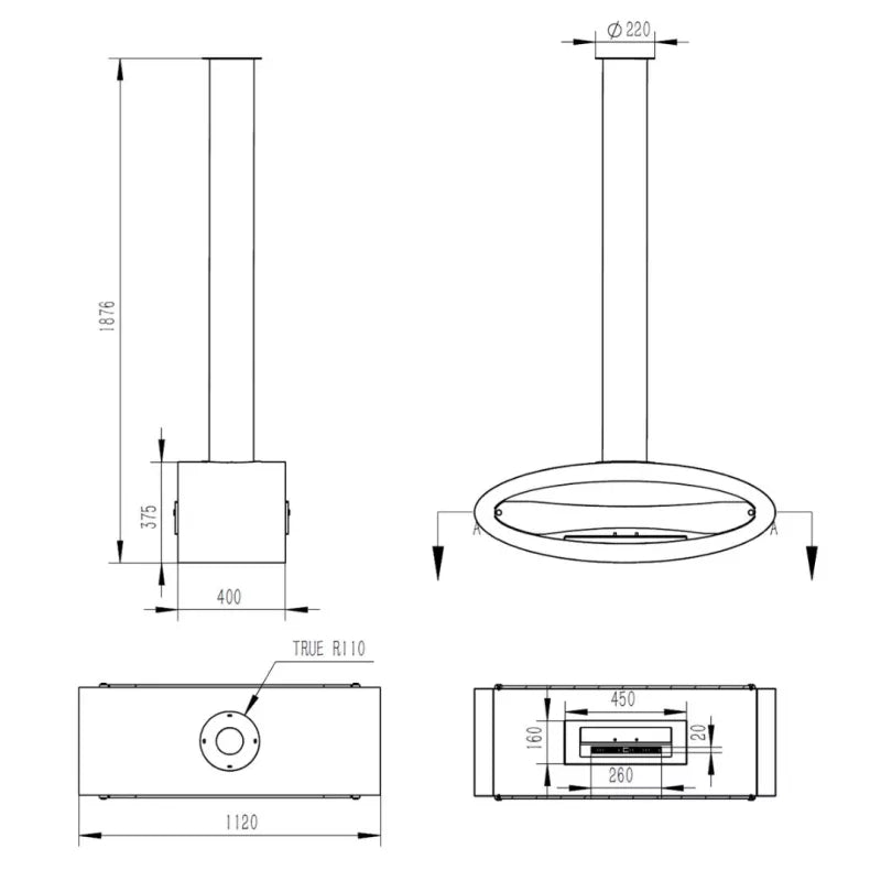 Henley Budapest Ceiling Hung Bioethanol Fire UK