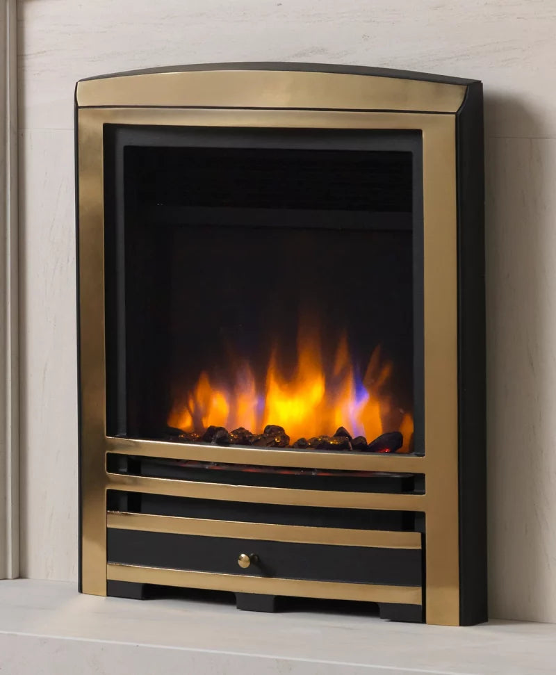 Charlton & Jenrick 16″ 4D Ecoflame Electric Fire with Cast Arch Fascia in Brass or Chrome UK