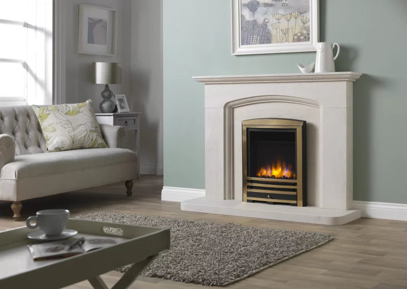 Charlton & Jenrick 16″ 4D Ecoflame Electric Fire with Cast Arch Fascia in Brass or Chrome UK