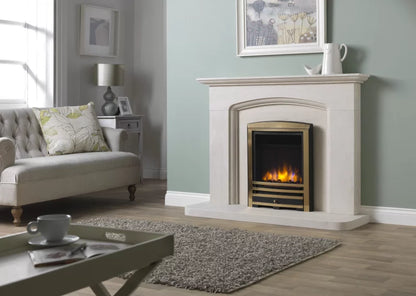 Charlton & Jenrick 16″ 4D Ecoflame Electric Fire with Cast Arch Fascia in Brass or Chrome UK