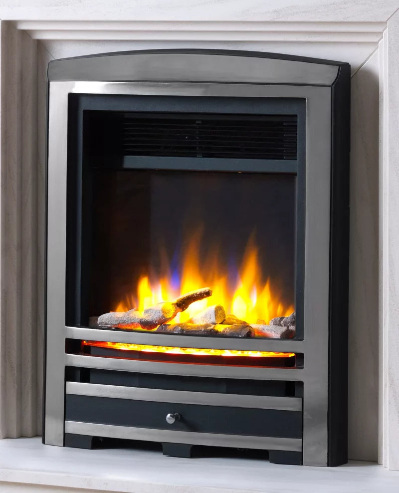 Charlton & Jenrick 16″ 4D Ecoflame Electric Fire with Cast Arch Fascia in Brass or Chrome UK