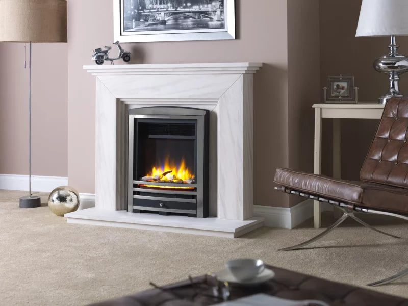 Charlton & Jenrick 16″ 4D Ecoflame Electric Fire with Cast Arch Fascia in Brass or Chrome UK
