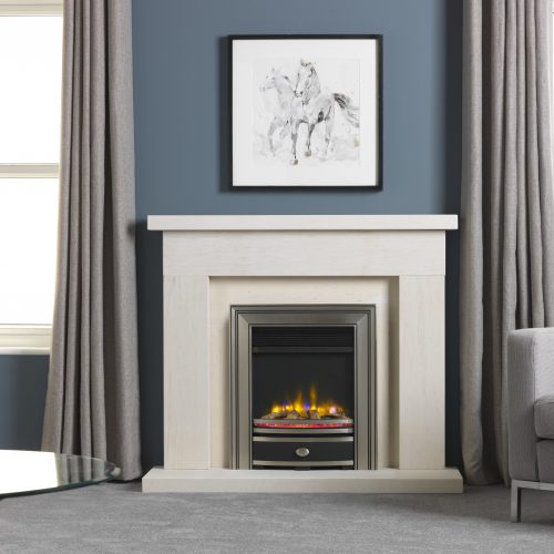 Charlton & Jenrick 16″ 4D Ecoflame Electric Fire with Square Cast Fascia in Gun Metal / Pewter UK