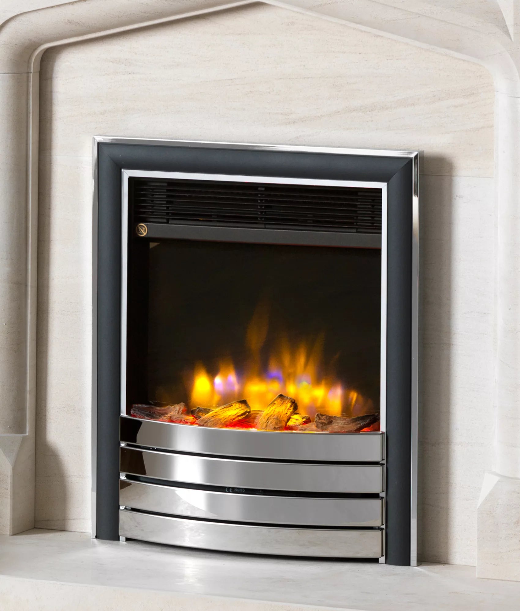 Charlton & Jenrick 16″ 4D Ecoflame Electric Fire with Chrome/Black or Brass Elite Fascia UK