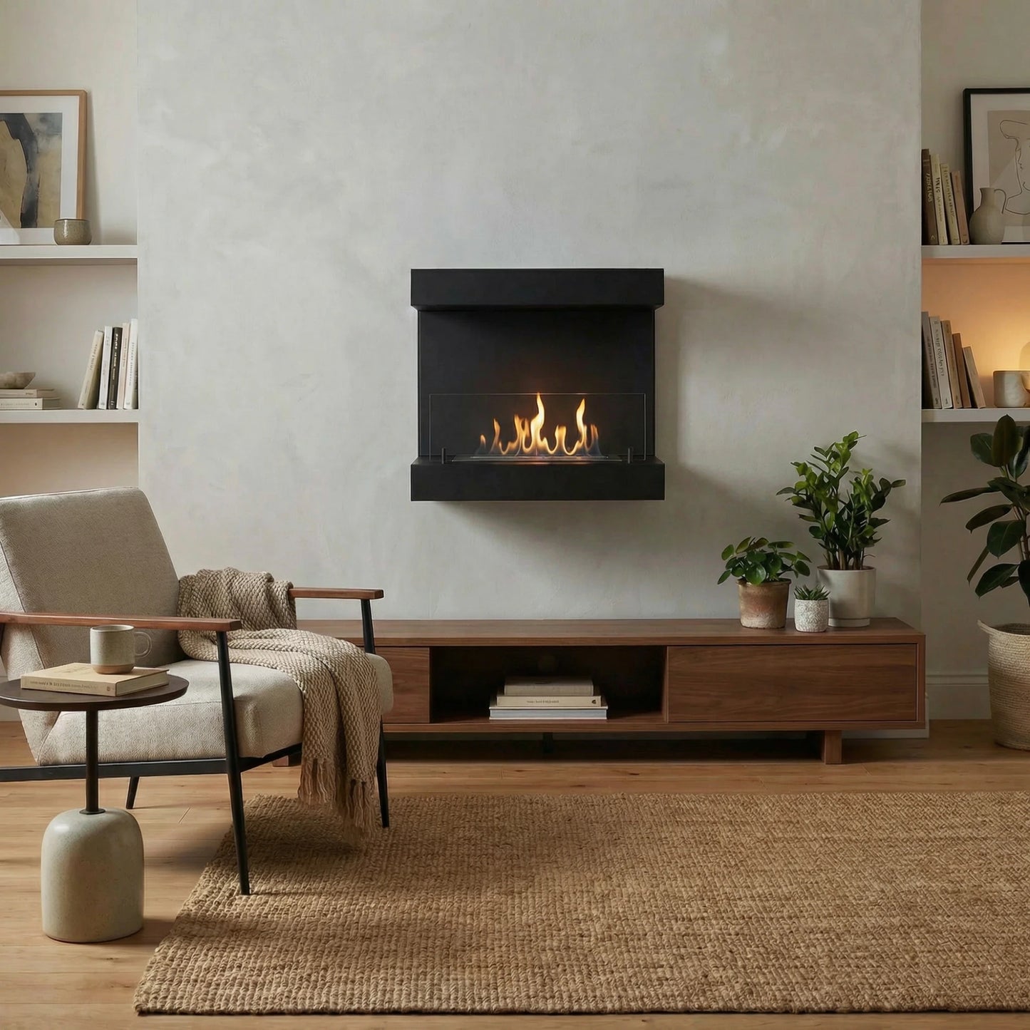 Scandiflames Dakota White or Black - 3-sided 80 cm Wall Bioethanol fireplace UK