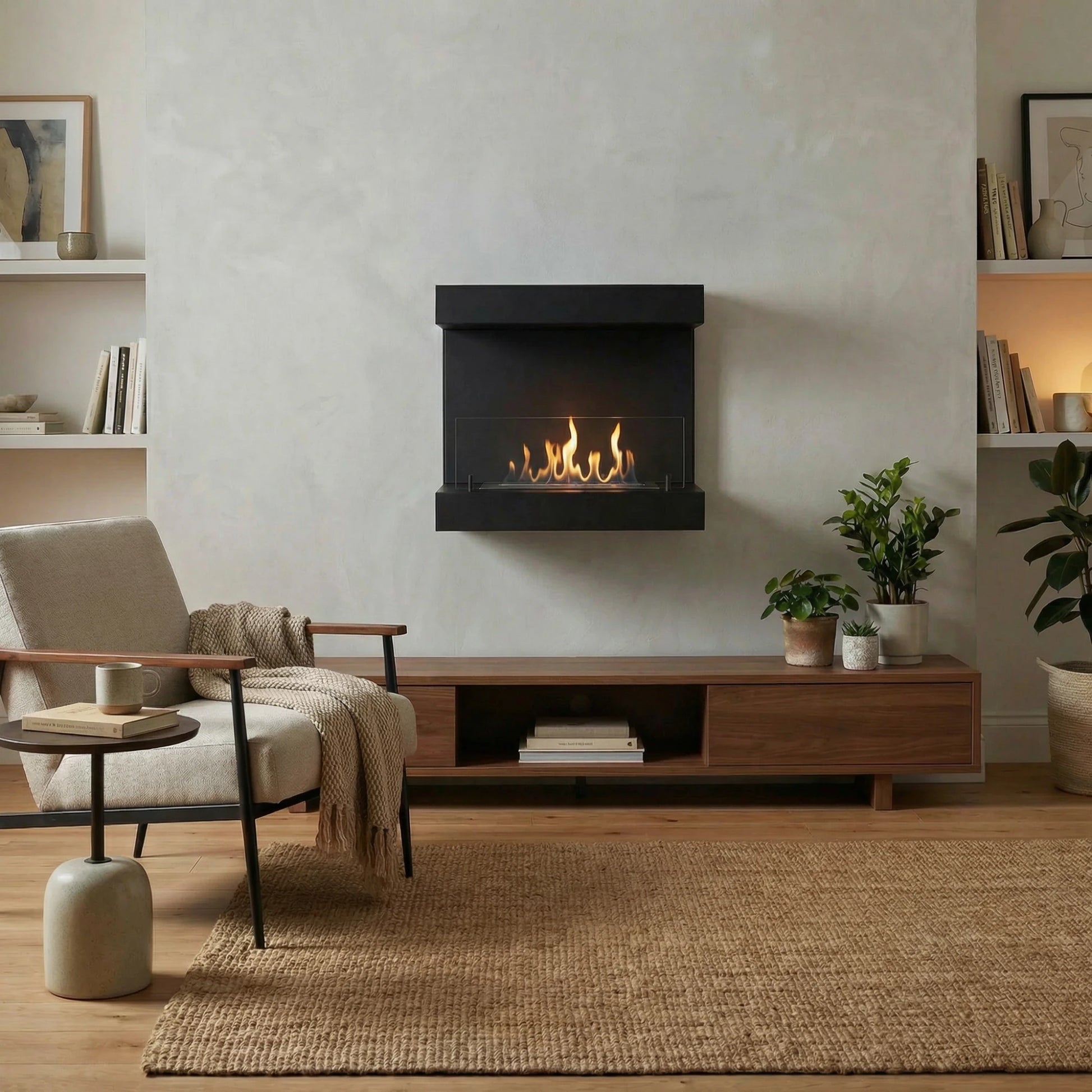 Scandiflames Dakota White or Black - 3-sided 80 cm Wall Bioethanol fireplace UK