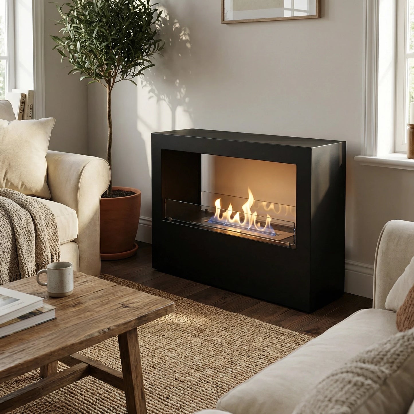 The ScandiFlames Lansing 2-Sided Freestanding Bioethanol Fireplace