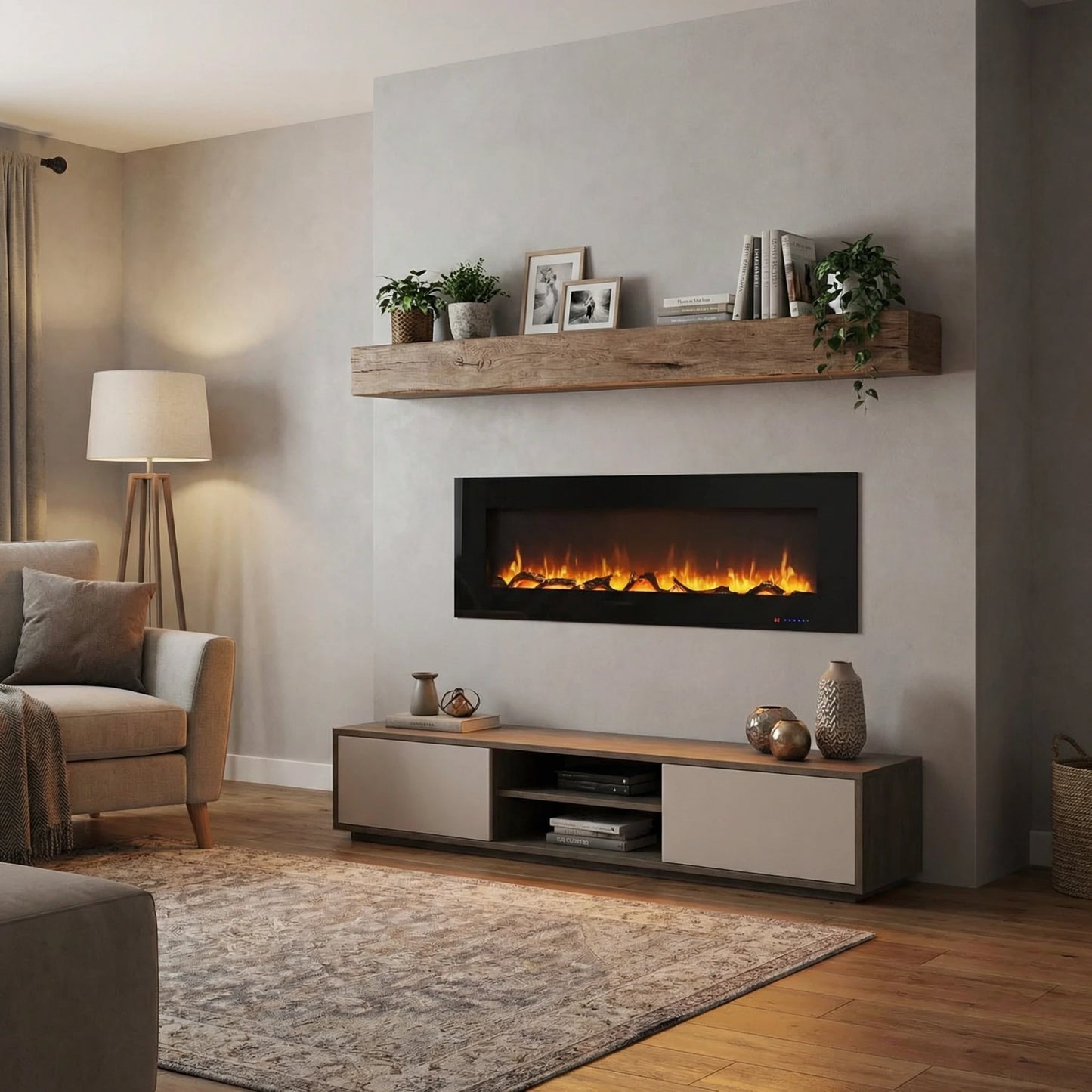 Azurite Wall-Mounted Electric Fireplace - Black - 182 cm